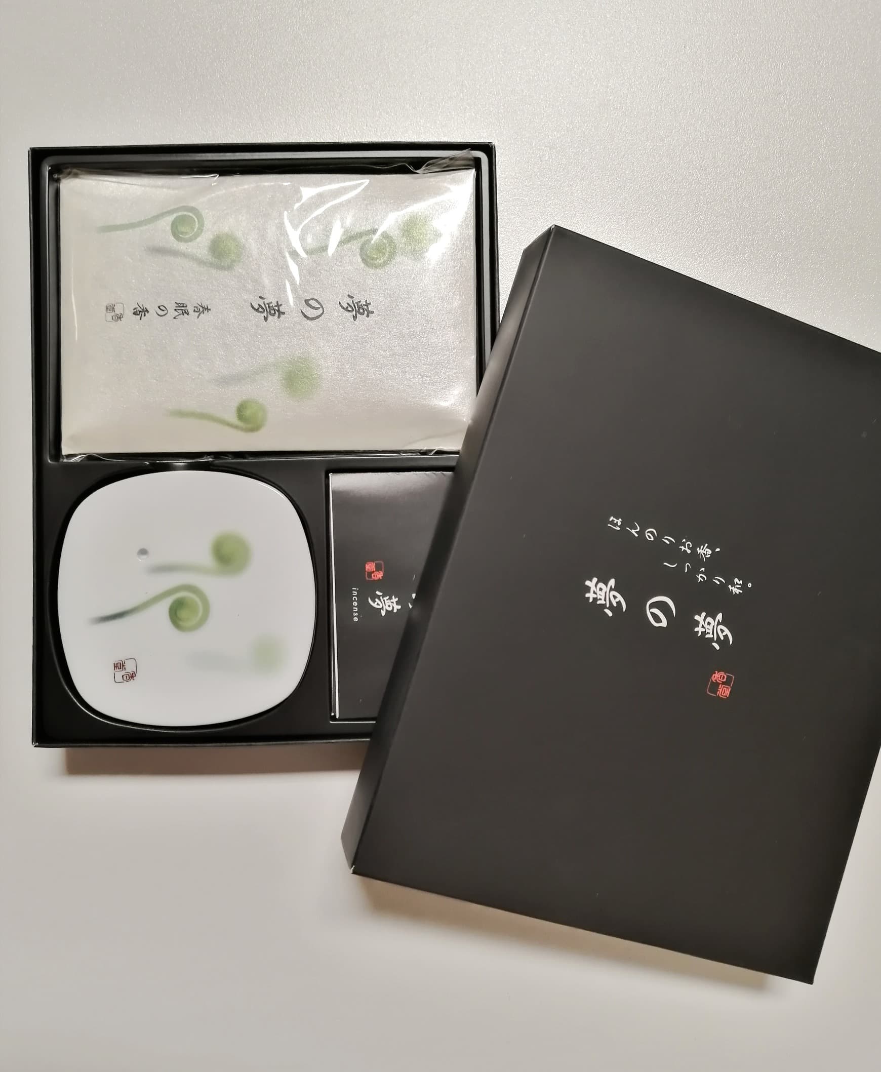 Vonné japonské tyčinky – dárkové balení s keramickým stojánkem s kapradinkou